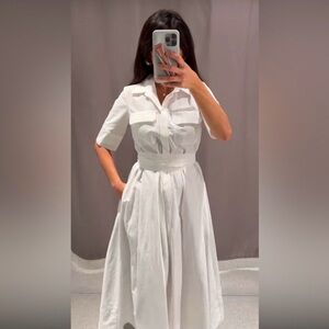 ZARA White Cotton Poplin Midi Dress sz Small
